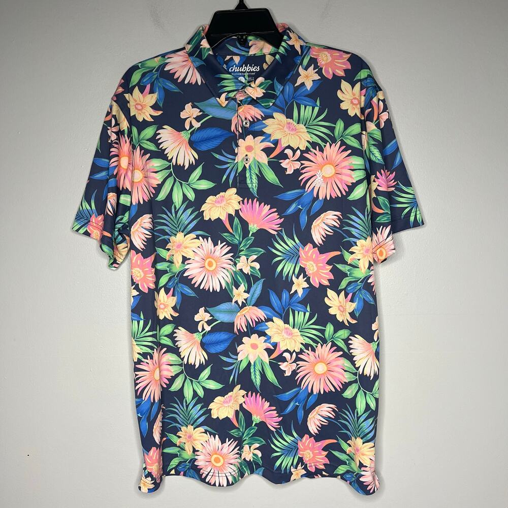 Chubbies Range Polo Shirt Big Bloomers Floral Performance Stretch Men's L Golf